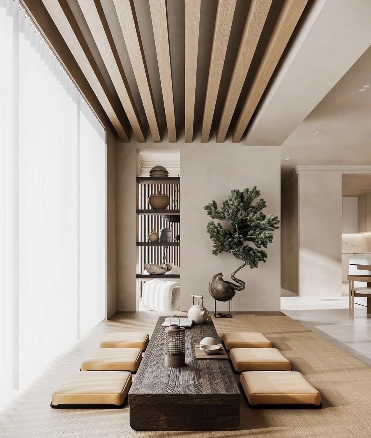 Décoration d'intérieur holistique : un salon harmonieux avec des couleurs apaisantes et une disposition Feng Shui équilibrée